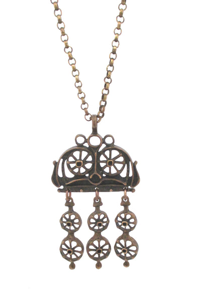 detail Uni David Andersen Norway vintage kinetic brutalist bronze pendant necklace Unn Tangerud