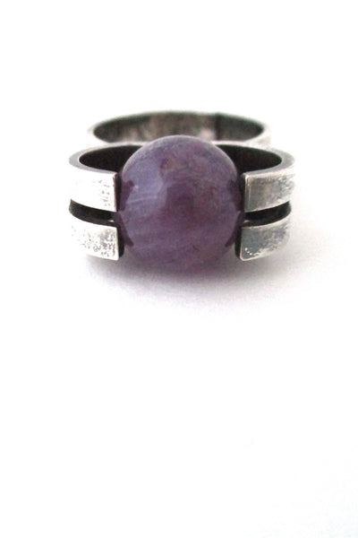 Elis Kauppi for Kupittaan Kulta Finland vintage Scandinavian Modernist silver & amethyst ring