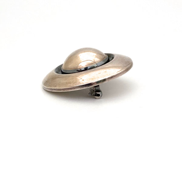 profile Niels Erik NE From Denmark vintage silver round brooch large silver cabochon Scandinavian Modernist jewelry design