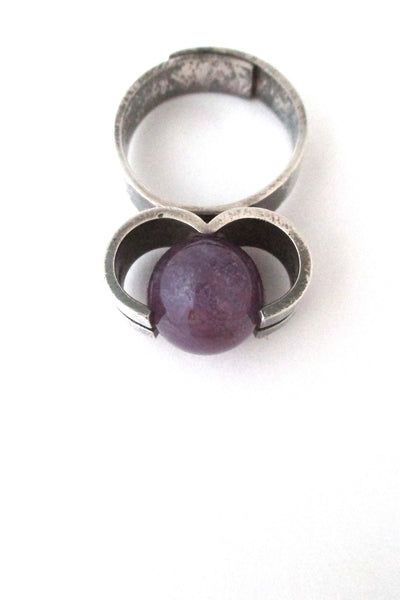 Elis Kauppi for Kupittaan Kulta Finland vintage Scandinavian Modernist silver & amethyst ring