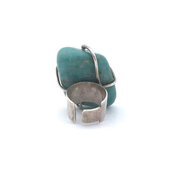 massive vintage silver & amazonite ring