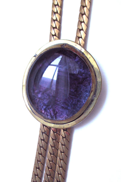 Rafael Alfandary Canada vintage brutalist brass and glass purple fringe necklace