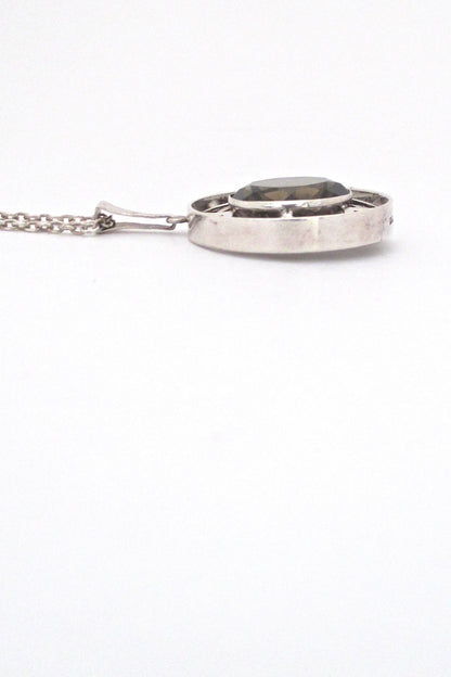 profile Kultaseppa Salovaara Finland vintage Modernist silver smoky quartz large pendant necklace