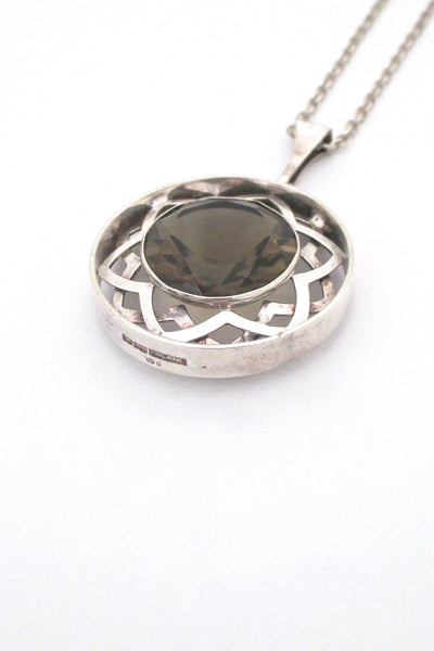 detail Kultaseppa Salovaara Finland vintage Modernist silver smoky quartz large pendant necklace