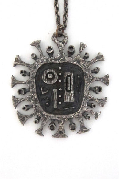 Guy Vidal Canada brutalist pewter 'cityscape' large pendant necklace