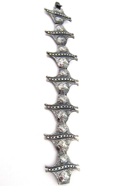 Guy Vidal Canada vintage brutalist pewter 'stingray' panel link bracelet