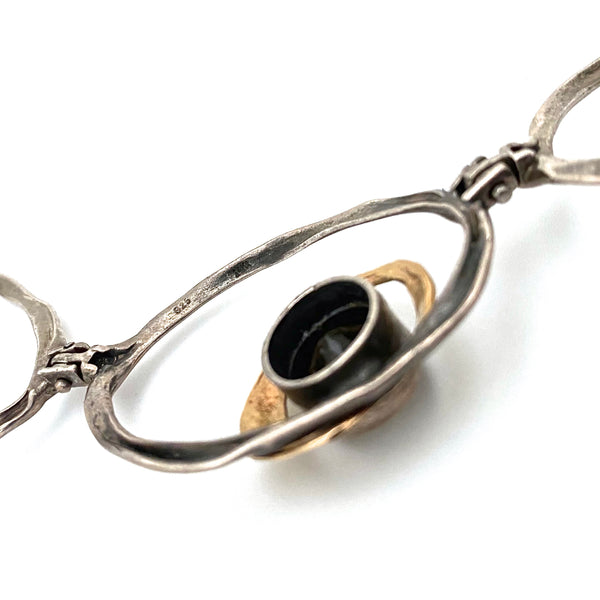 vintage studio made articulated silver, 14k gold & smoky quartz necklace