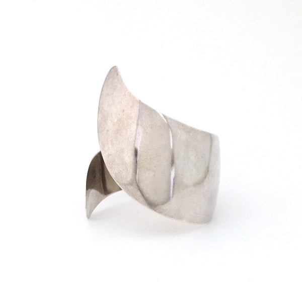 profile Arne Johansen Denmark vintage silver extra large wrap cuff bracelet Scandinavian Modern jewelry design