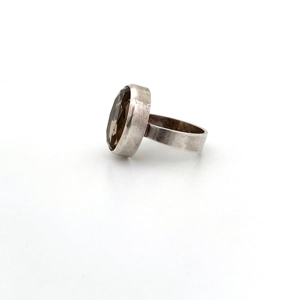 profile Niels Erik NE From Denmark vintage silver faceted smoky quartz ring Scandinavian Modernist jewelry design