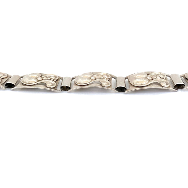 profile vintage Denmark 830 silver panel link bracelet leaf and berry motif Scandinavian design jewelry
