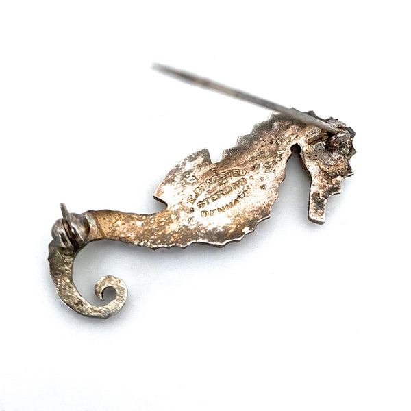 nicely detailed silver seahorse brooch ~ E Dragsted