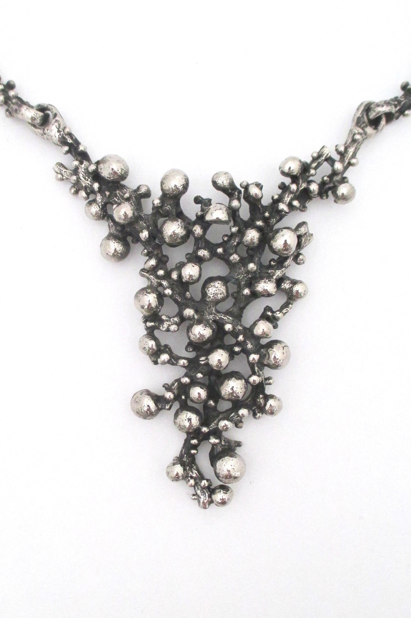 detail Robert Larin Canada vintage brutalist pewter large bib necklace