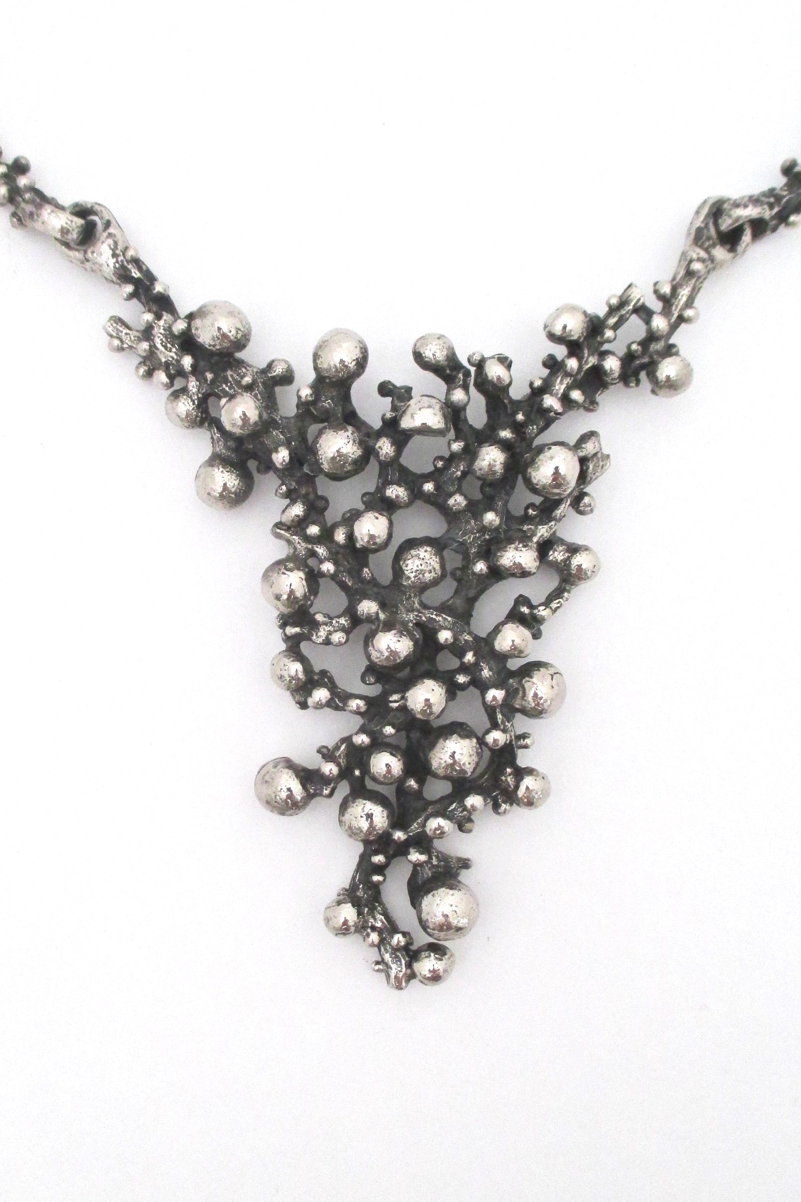 detail Robert Larin Canada vintage brutalist pewter large bib necklace