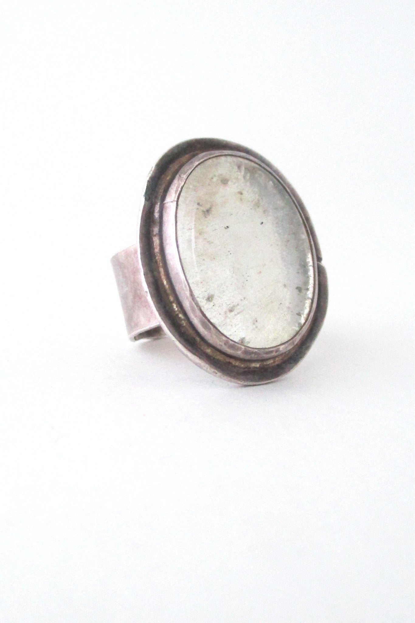 Rafael Alfandary Canada rare vintage sterling silver ring clear glass