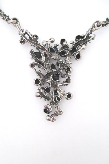 Robert Larin large brutalist pewter bib necklace