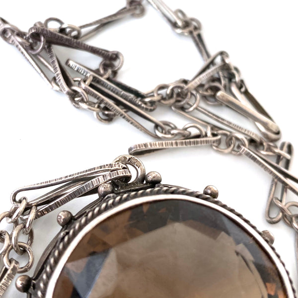 ORNO Poland textured silver & large smoky quartz pendant necklace
