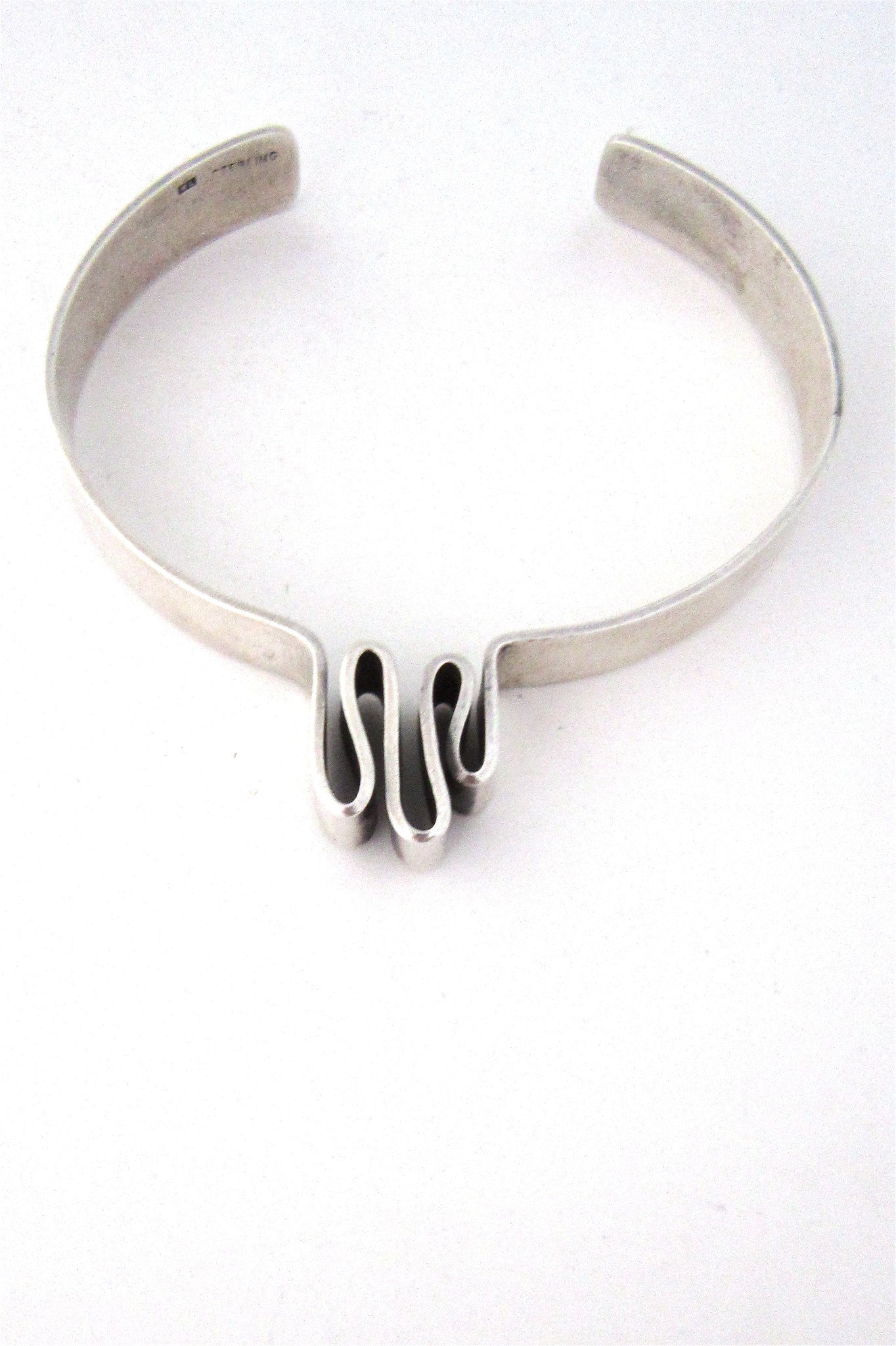 vintage modernist sterling silver heartbeat cuff bracelet