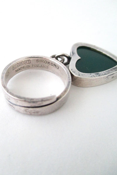 Matti Hyvarinen Finland vintage silver & chrysoprase kinetic heart ring