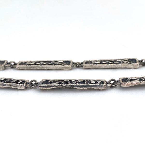 profile Guy Vidal Canada vintage brutalist pewter two in one double sided long link chain necklace