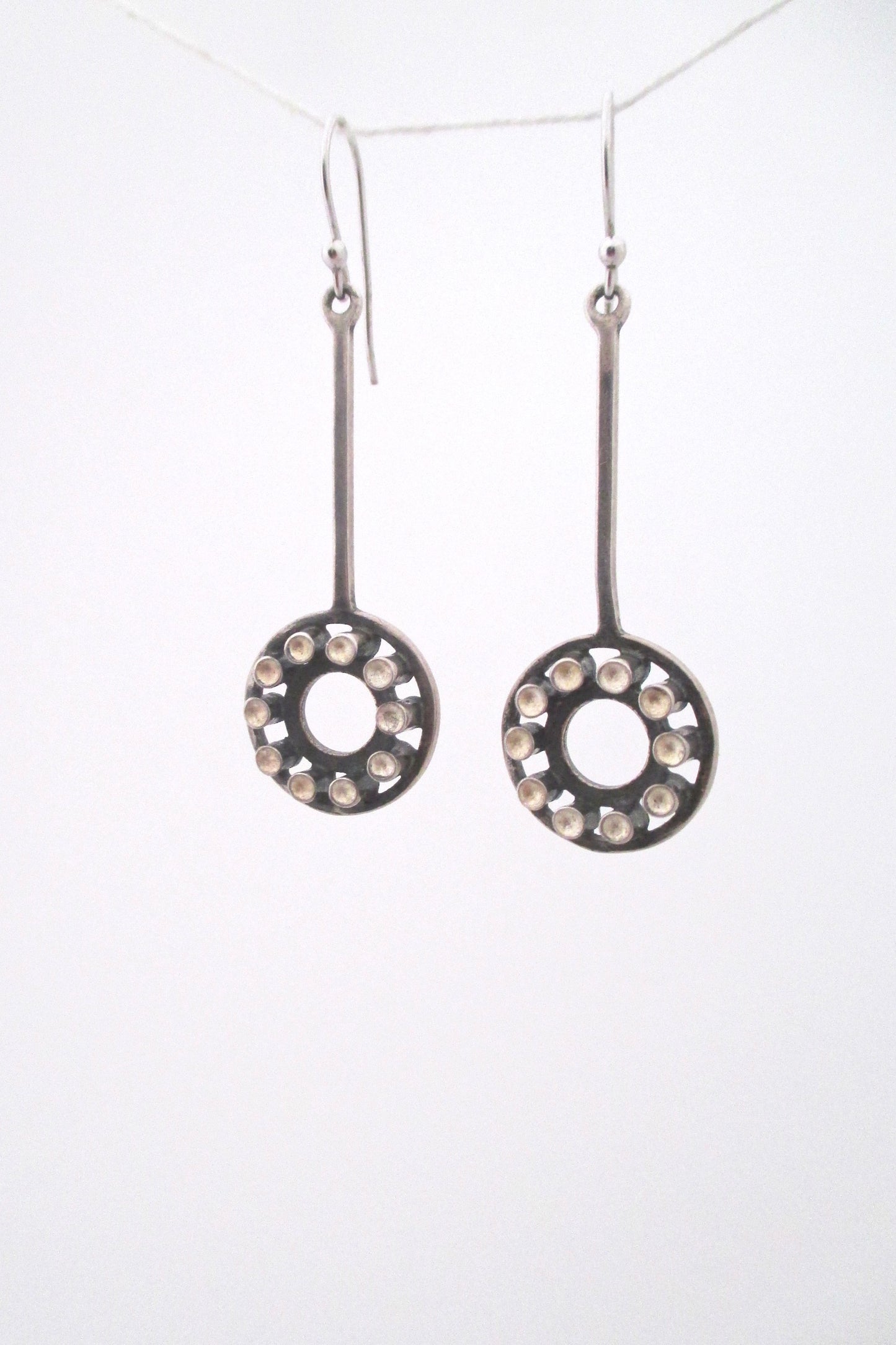 detail Uni David Andersen Scandinavian Modern vintage silver drop earrings by Marianne Berg