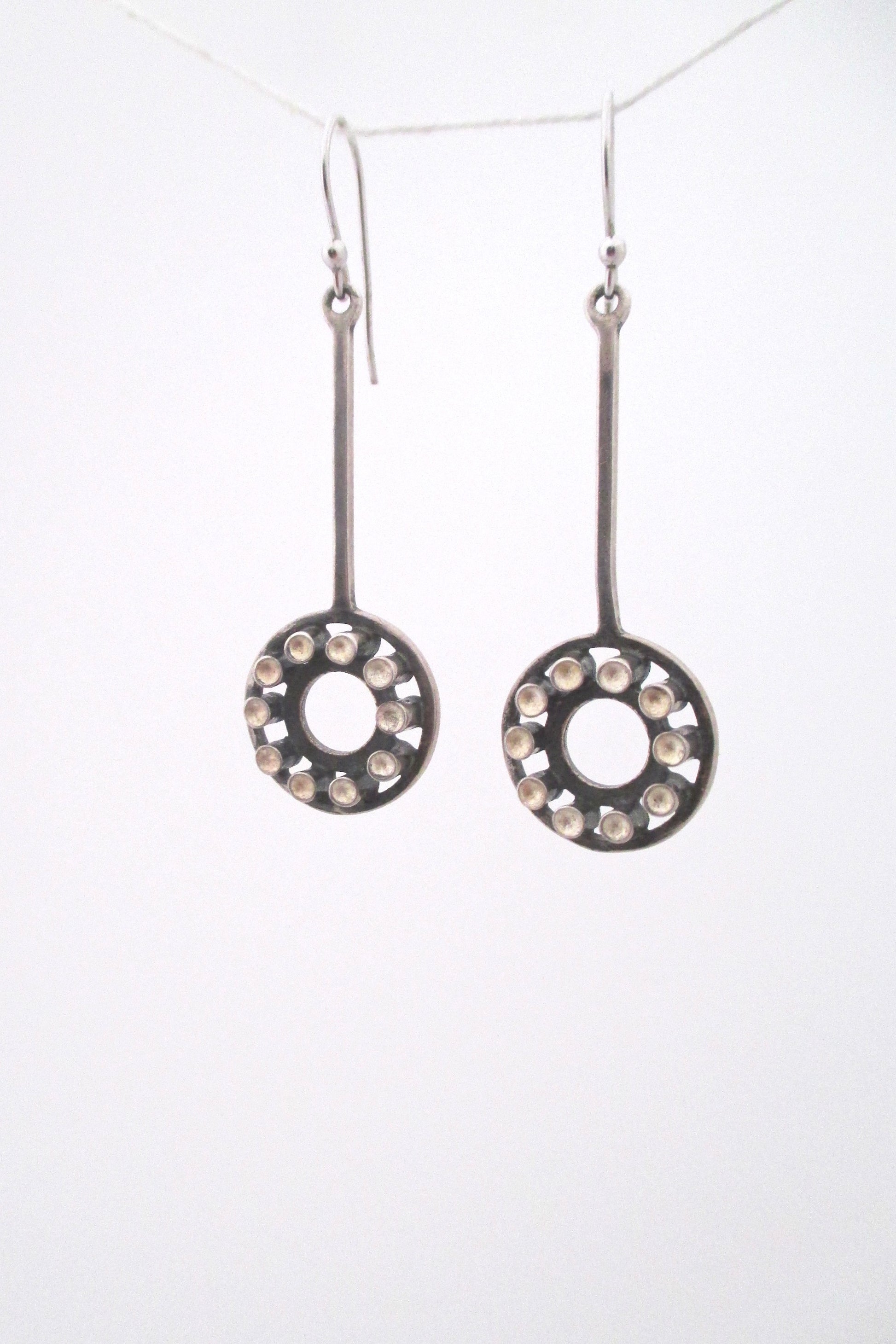 detail Uni David Andersen Scandinavian Modern vintage silver drop earrings by Marianne Berg