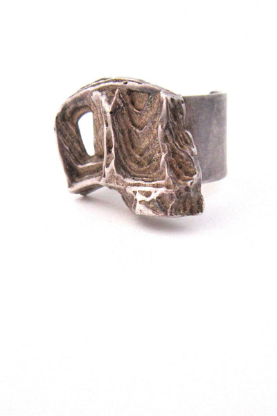 vintage modernist sterling silver exposed bark ring Sheffield 1969