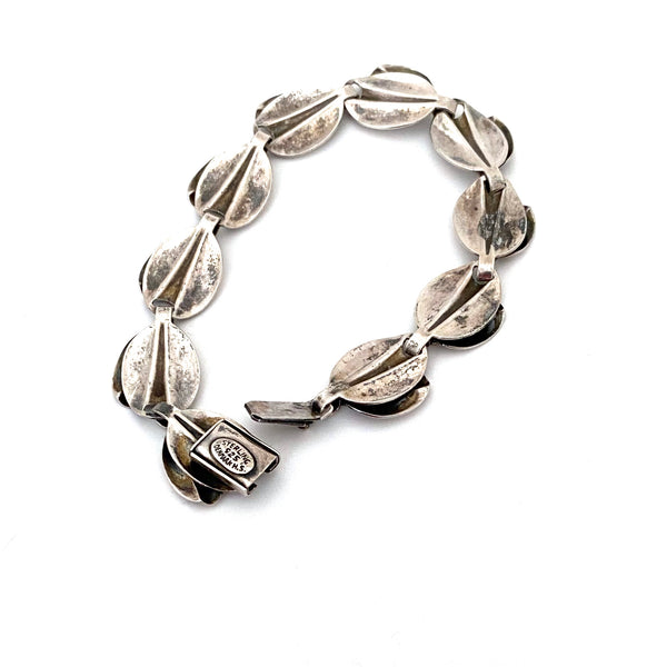 Hermann Siersbol silver leaves & berries panel link bracelet