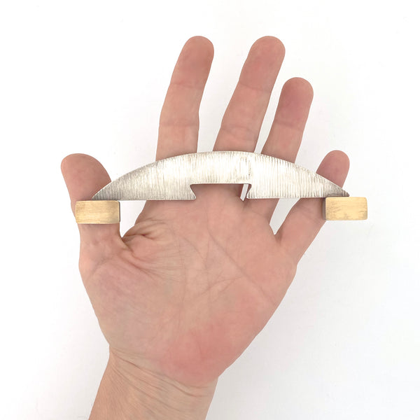 scale Mary Hughes USA vintage silver 22k gold large Bridge Pin brooch Postmodern jewelry design 1980s