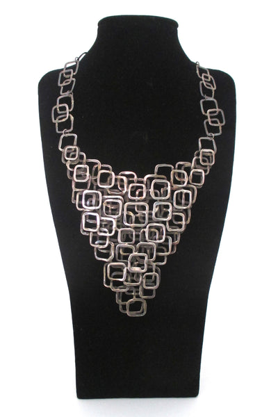 studio made sterling silver large 'layered squares' neck piece - signed