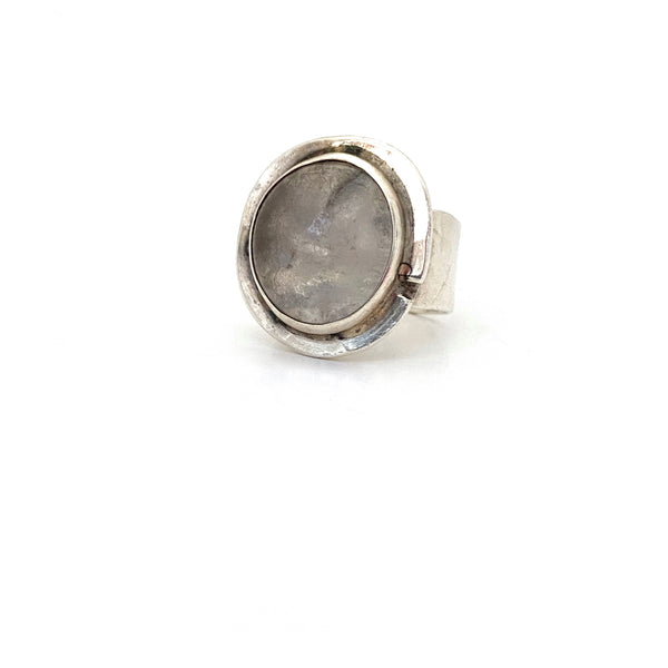 detail Rafael Alfandary Canada vintage brutalist sterling silver clear glass ring Canadian Modernist jewelry design