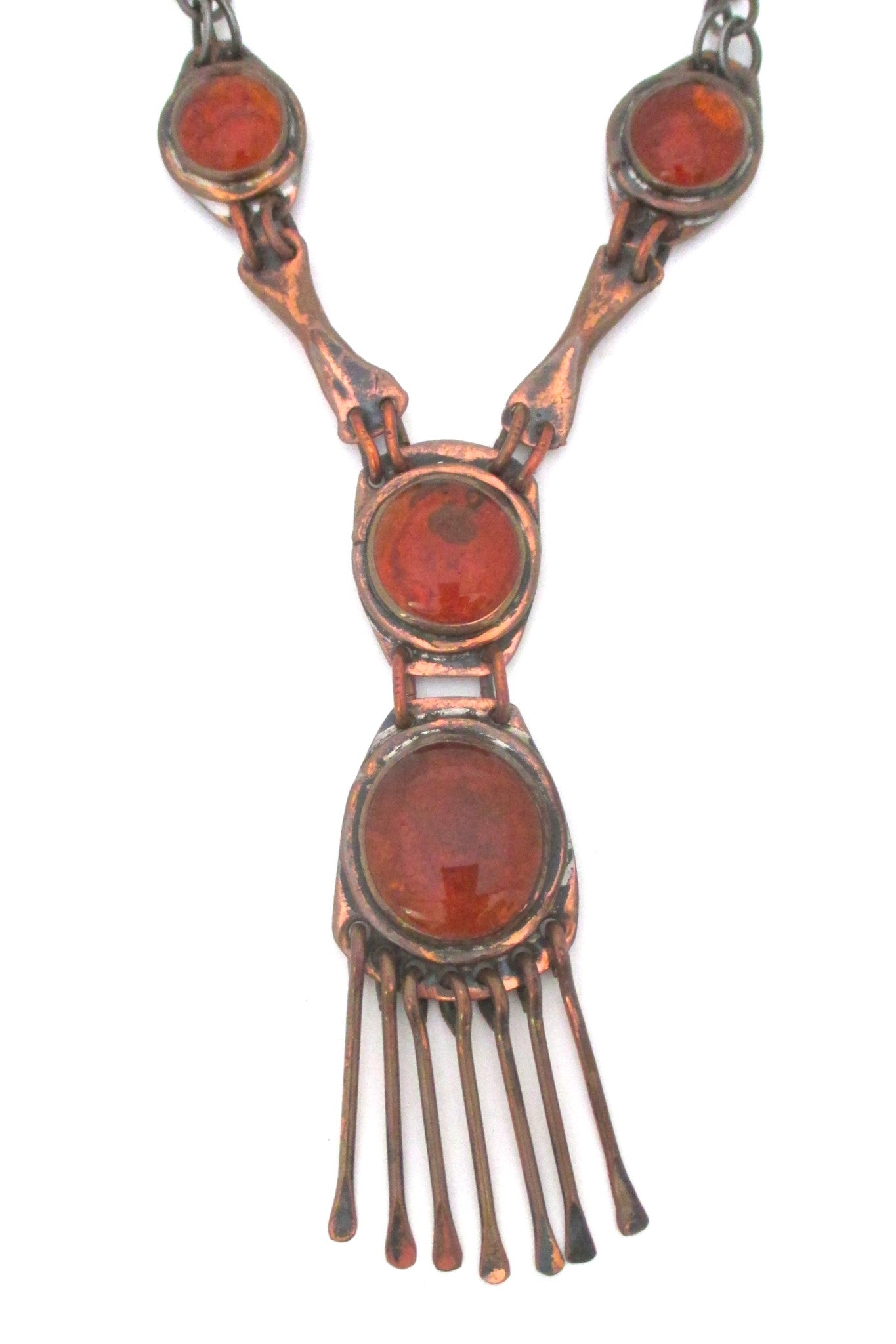 detail Rafael Alfandary Canada huge multi stone brutalist statement copper fringe necklace