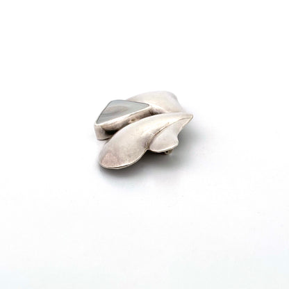 silver & mother of pearl brooch ~ nicely constructed