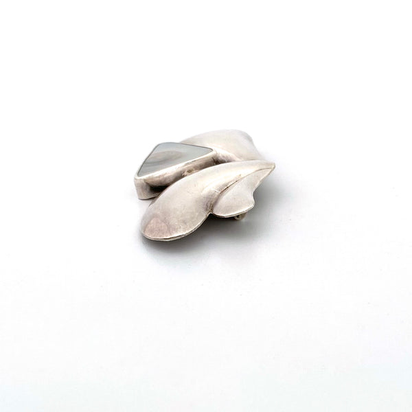 silver & mother of pearl brooch ~ nicely constructed