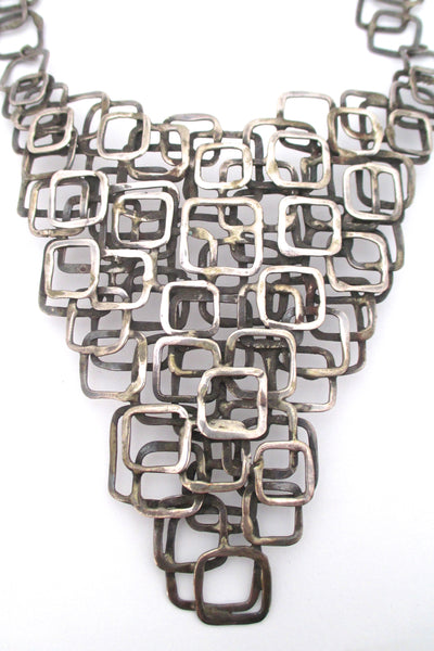 studio made sterling silver large 'layered squares' neck piece - signed