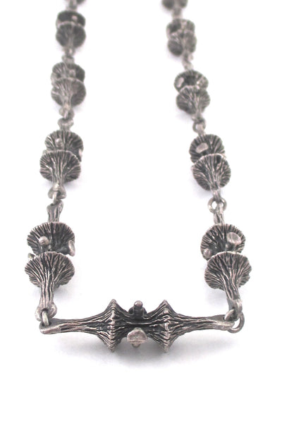 detail Guy Vidal Canada vintage brutalist pewter long link trumpet lichen chain necklace