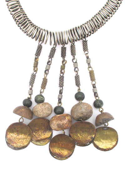 detail Dona Mexico massive vintage collier necklace in mixed metals and ancient stone beads statement piece