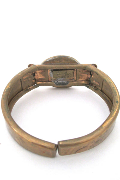 Rafael red cabochon hinged bracelet in brass