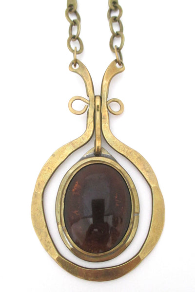 Rafael Canada large brass & dark amber kinetic pendant necklace