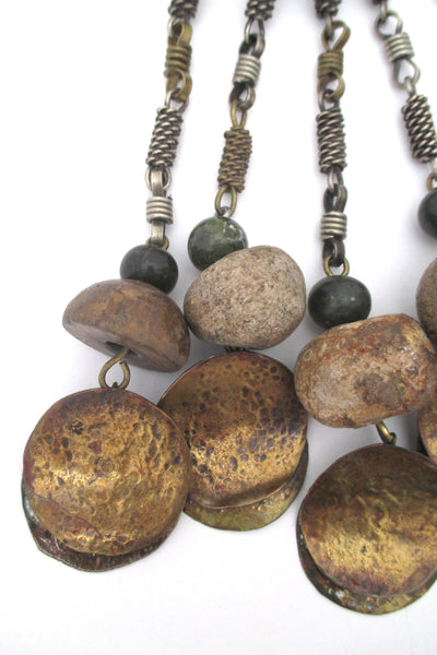 workmanship Dona Mexico massive vintage collier necklace in mixed metals and ancient stone beads statement piece