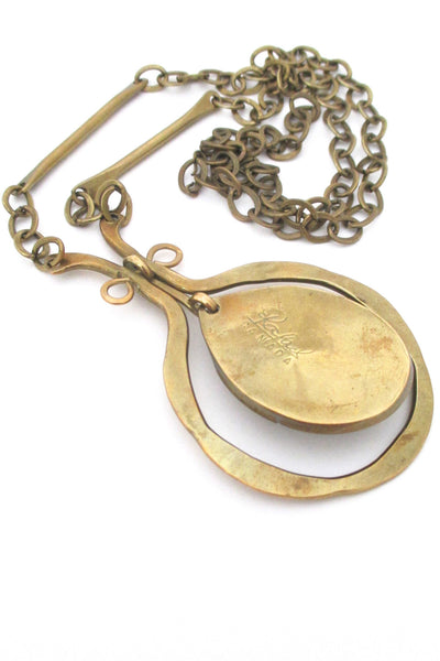 Rafael Canada large brass & dark amber kinetic pendant necklace