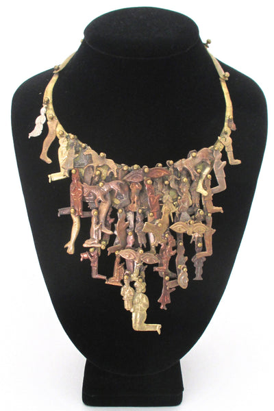frint Pal Kepenyes Mexico massive vintage brass copper kinetic milagros necklace wearable sculpture