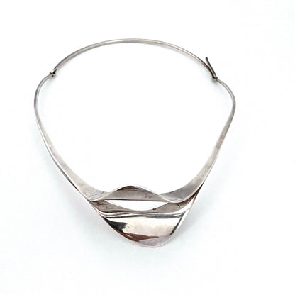 vintage heavy silver hand wrought curvy choker necklace ~ Poland