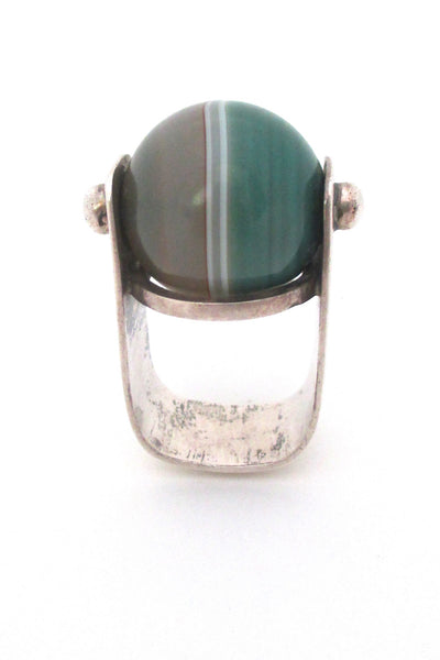 profile vintage modernist sterling silver large statement ring with banded agate