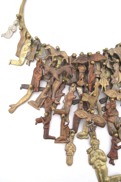 detail Pal Kepenyes Mexico massive vintage brass copper kinetic milagros necklace wearable sculpture