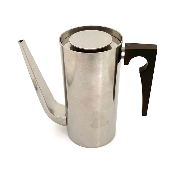 detail Stelton Denmark vintage stainless steel small Cylinda coffee pot Arne Jacobsen Scandinavian Modern design