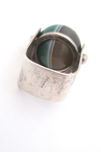 banded agate and silver large statement ring