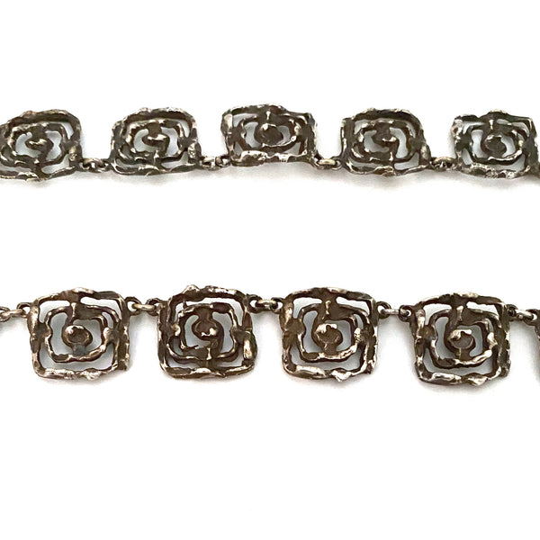detail vintage brutalist cast silver openwork necklace Modernist jewelry design