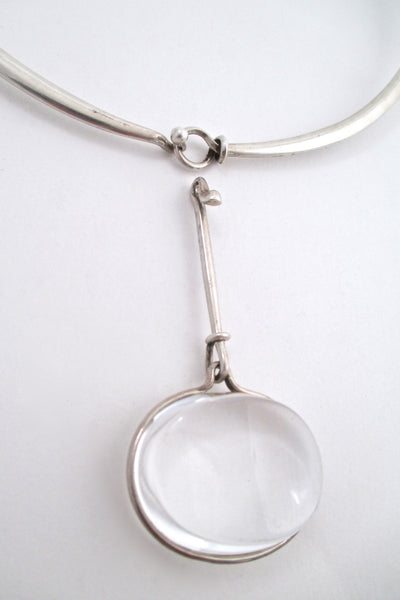 detail Vivianna Torun for Georg Jensen Denmark large Dew Drop rock crystal neck ring and pendant