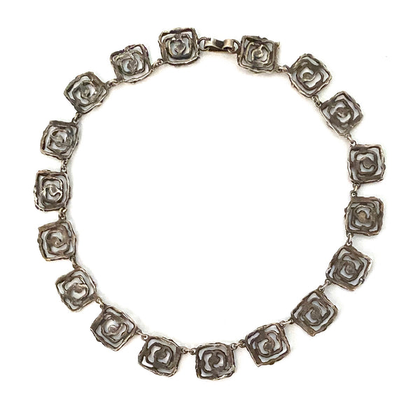 vintage brutalist openwork cast silver necklace