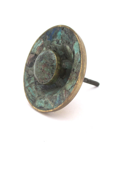 los Castillo inlaid brass & stone 2 part drawer or door pulls - set of 3